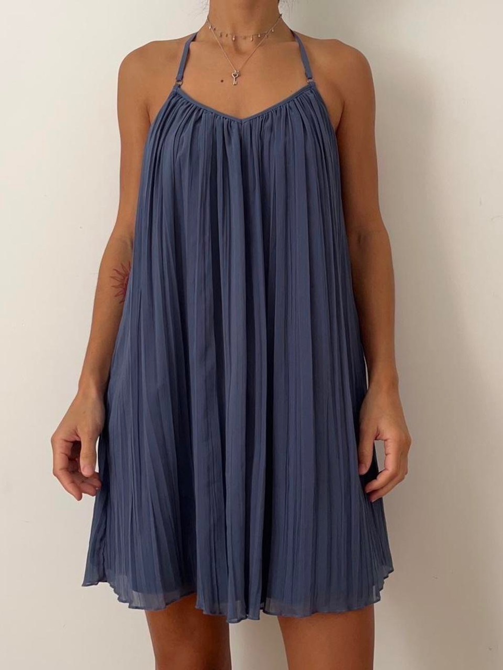 NWT - Abercrombie & Fitch Navy Pleated Halter Mini Dress